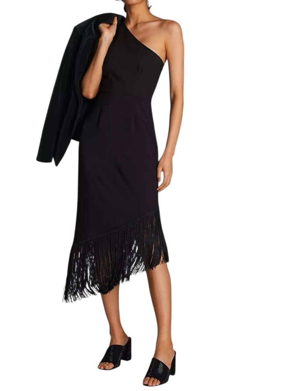 Anthropologie Hutch Fringed One-Shoulder Midi Asymmetrical Dress Size Meduim